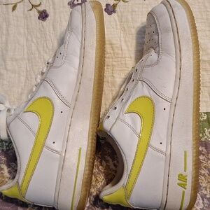 Nike White and Yellow Air Force 1 Sneakers